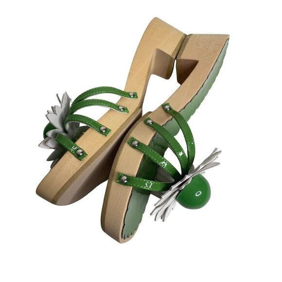 NEW Jeffrey Campbell X Free People Blossoms Wooden Sandal Size 6 Green - Picture 4 of 6